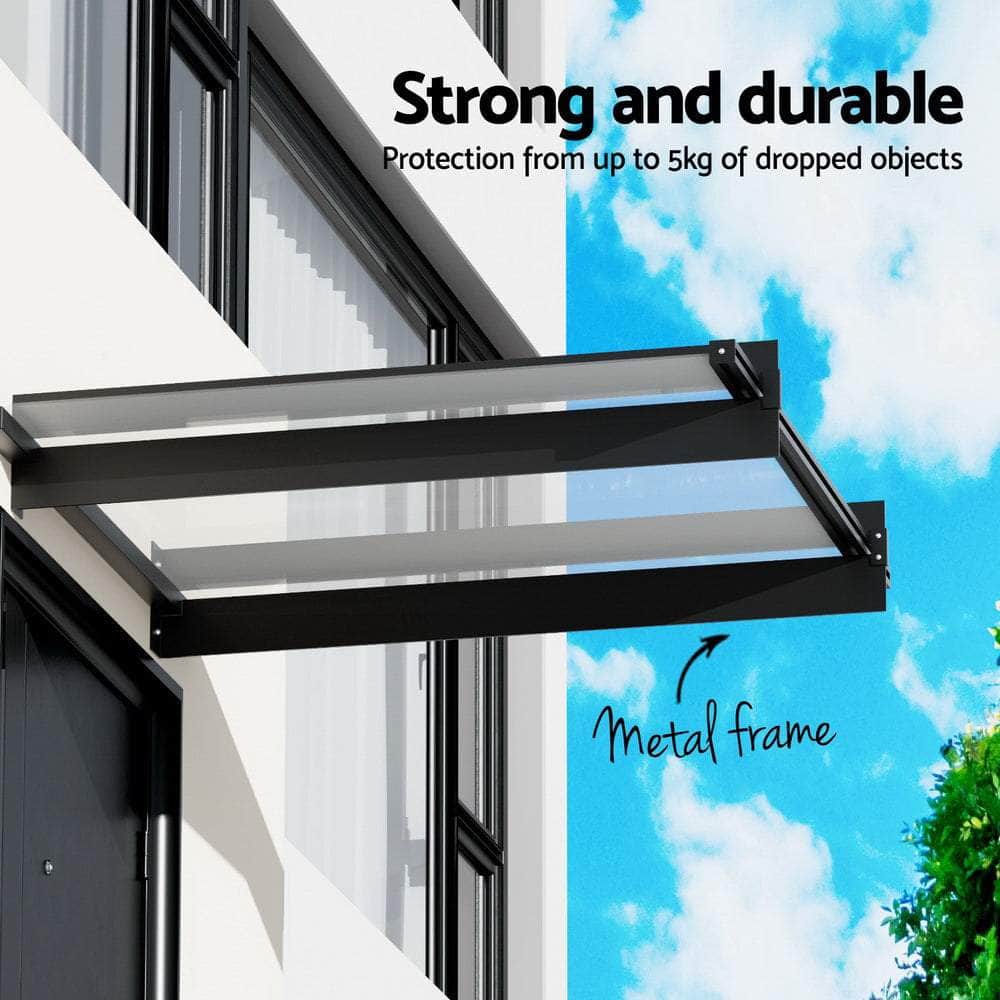 Window Door Awning Canopy 1Mx1M Flat Transparent Sheet Metal Frame