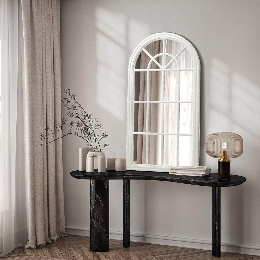 Window Mirror Arched Wall Mirrors 76x51cm Wooden White