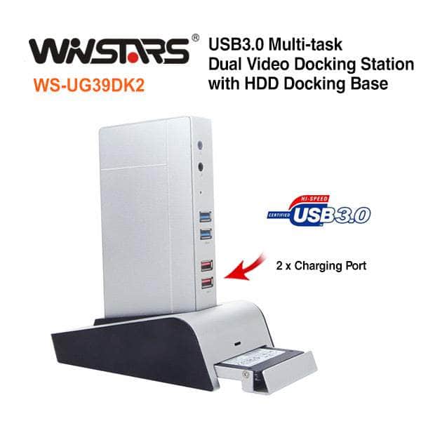 Winstars USB3.0 Multi-task Dual Video  Docking Station with HDD Docking Base