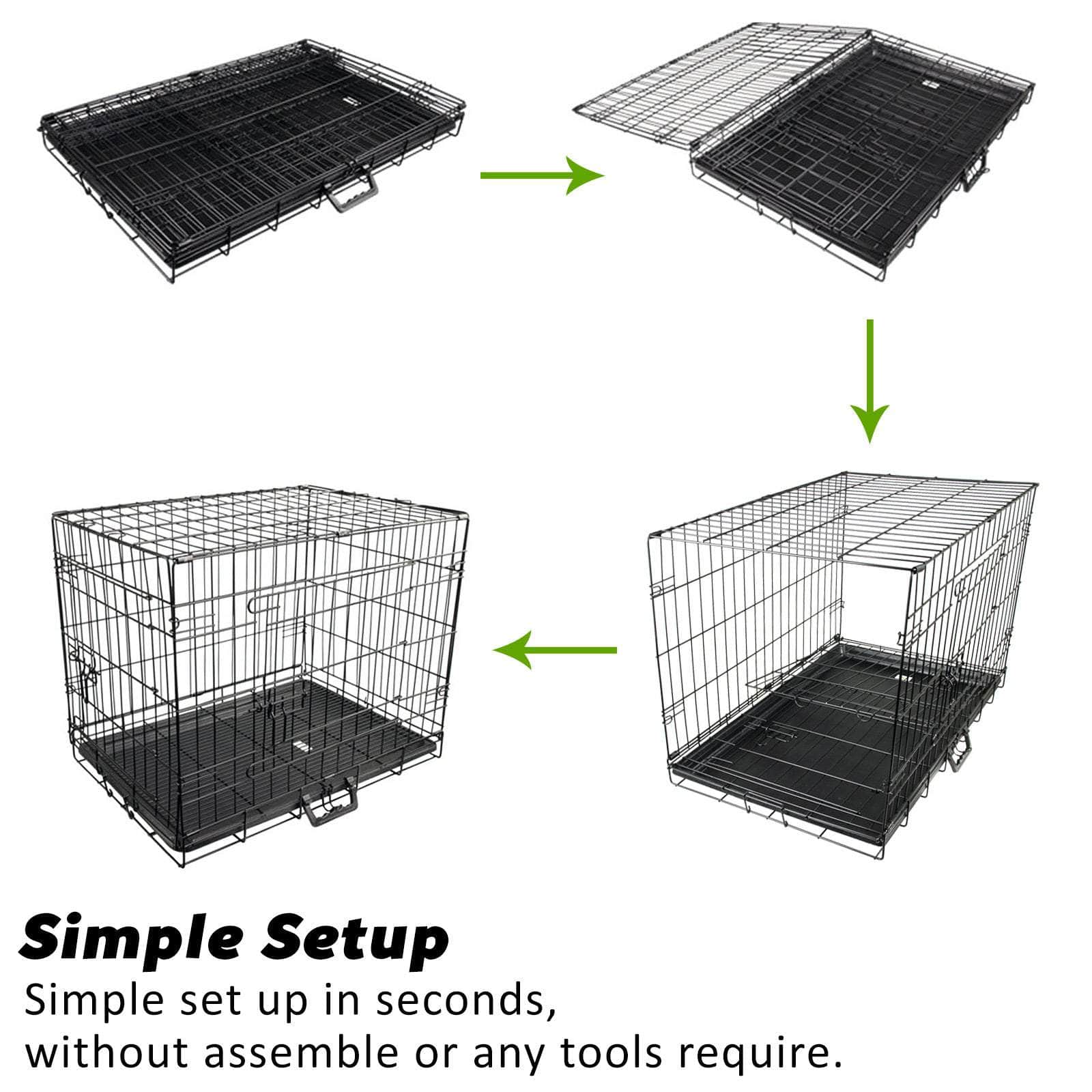 Wire Dog Cage Crate 24In With Tray + Cushion Mat + Blue Cover Combo