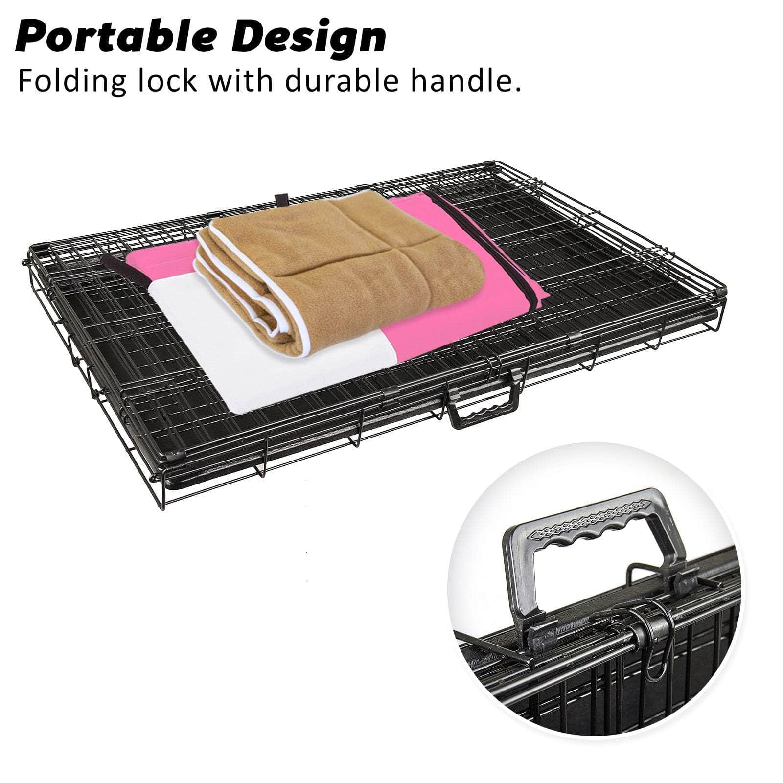 Wire Dog Cage Crate 30In With Tray + Cushion Mat + Pink Cover Combo