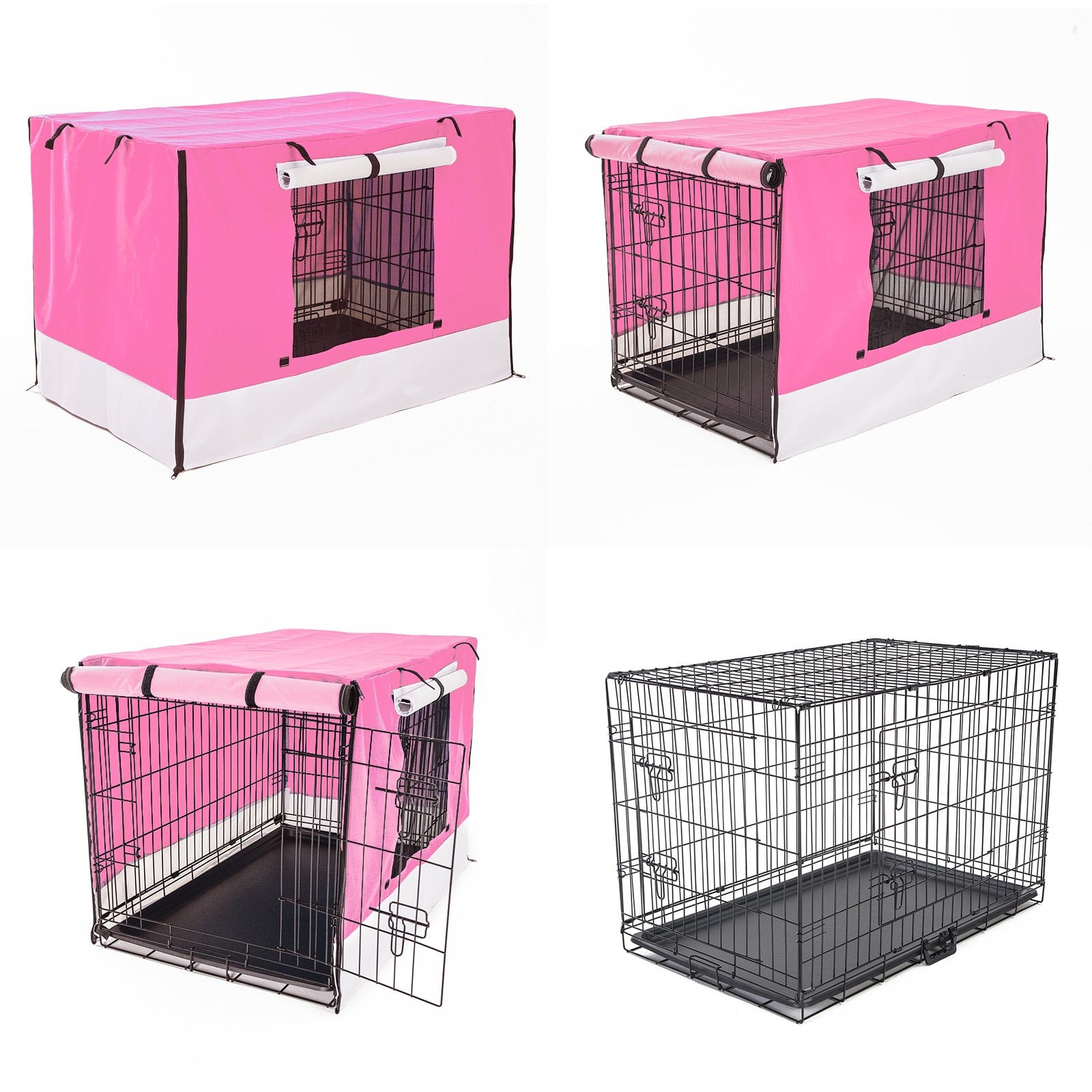 Pink colour - Wire Dog Cage Foldable Crate Kennel 24in with Tray + PINK Cover Combo - photo 12
