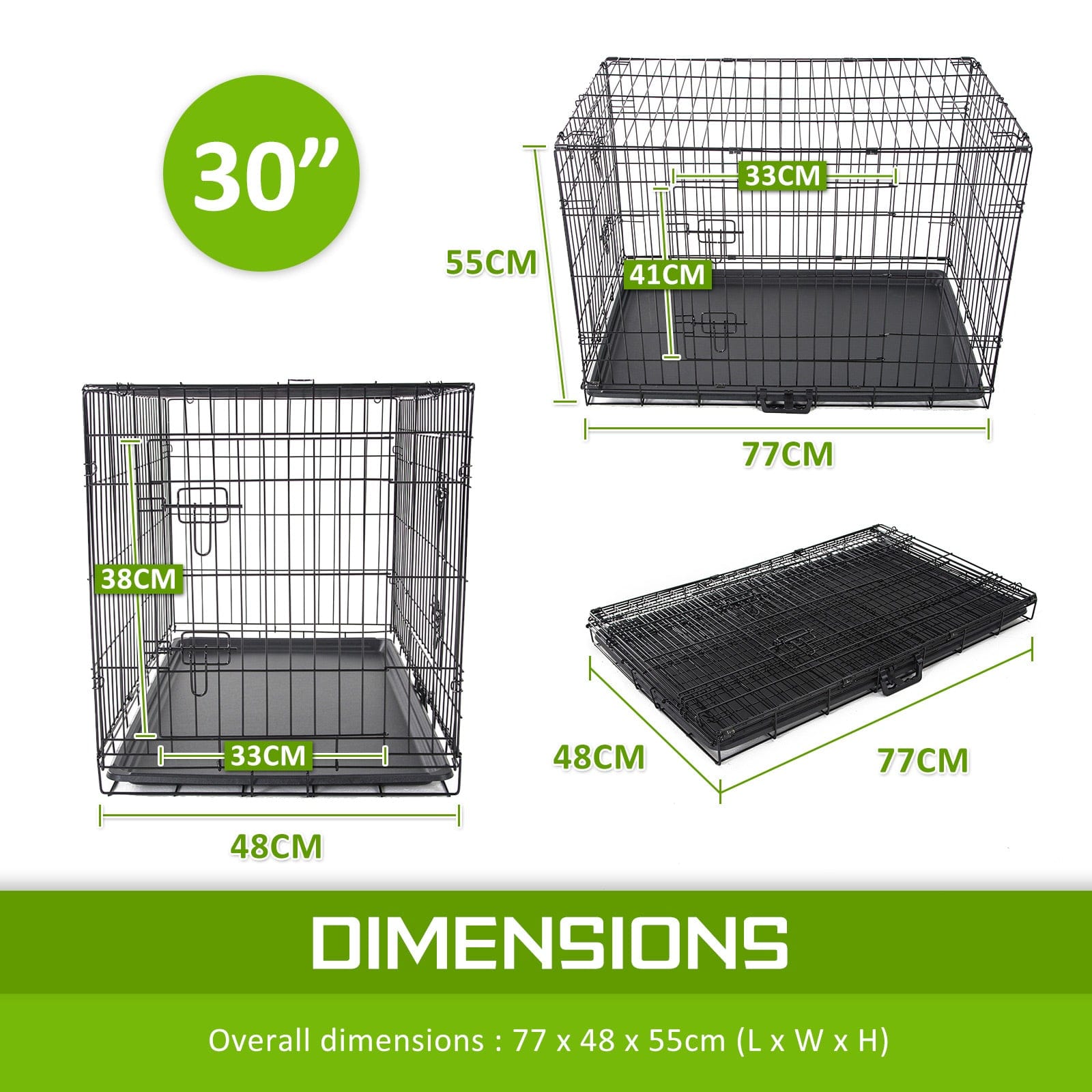 Foldable 30in Wire Dog Crate w/ Tray & Blue Cover with Blue colour