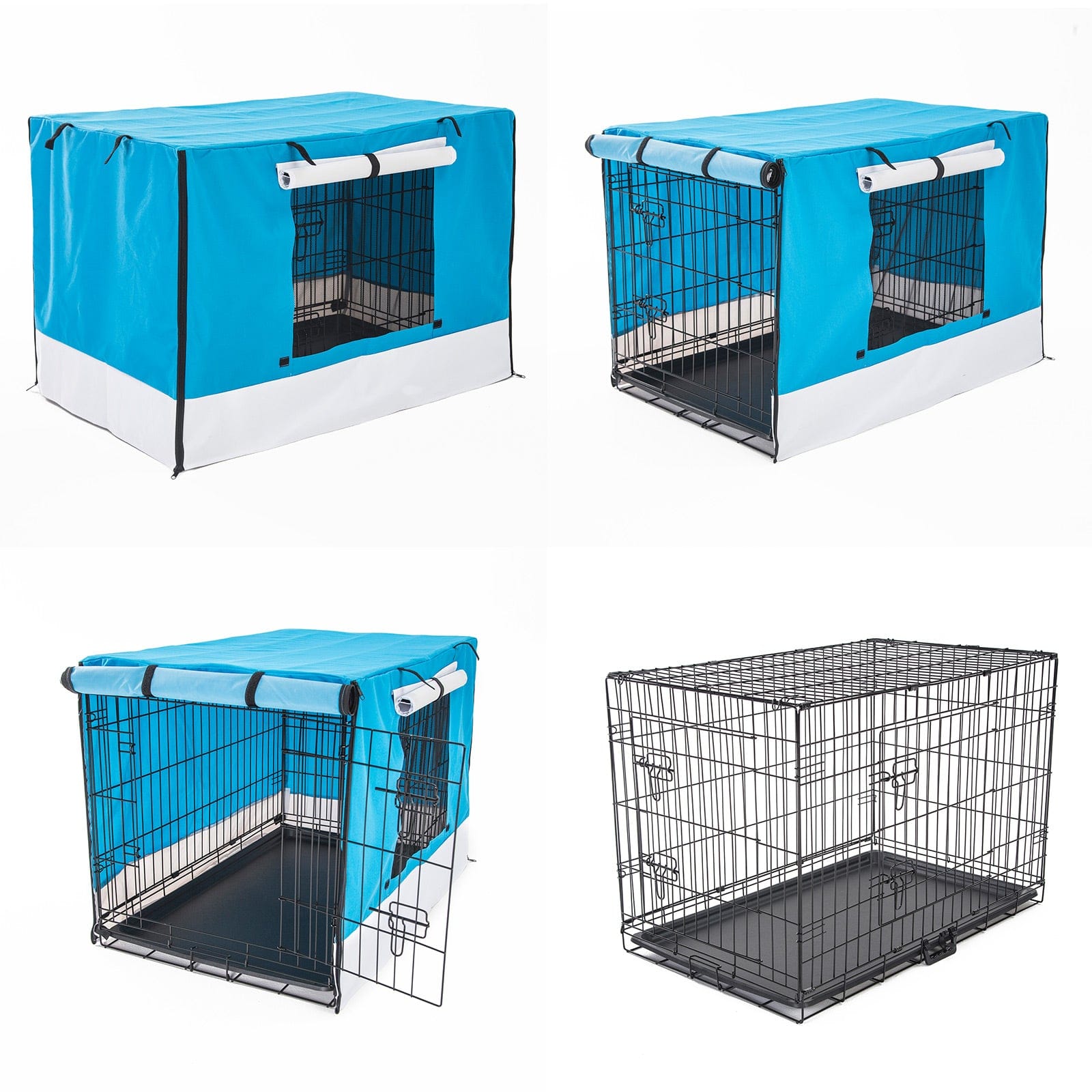Foldable 30in Wire Dog Crate w/ Tray & Blue Cover - Blue colour