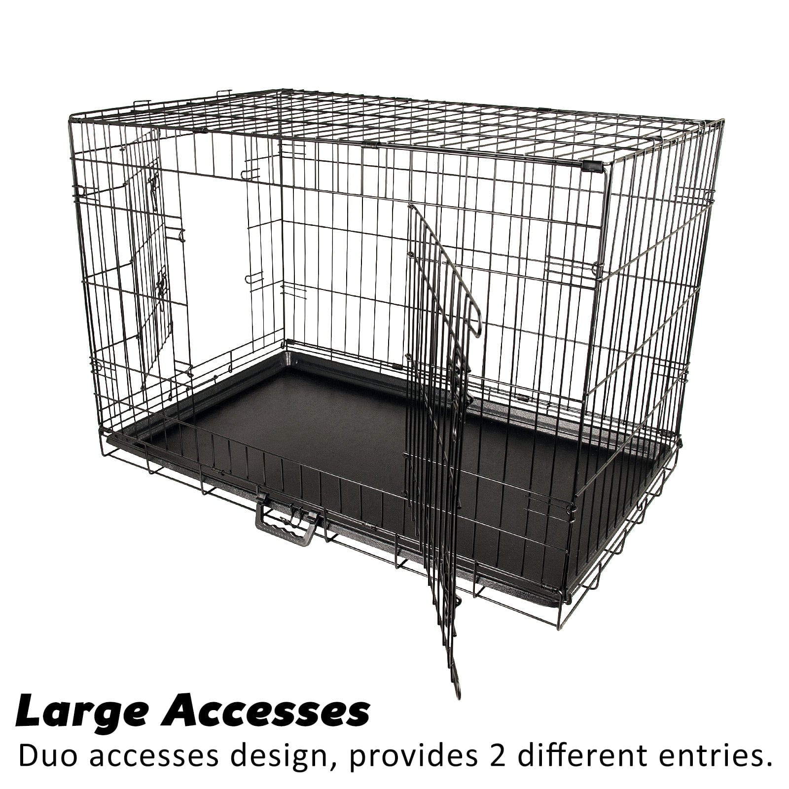 Foldable 42in Wire Dog Crate w/ Tray & Cushion Mat, Cage Kennel Combo