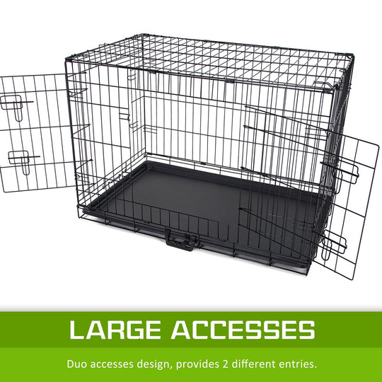 Foldable 42in Wire Dog Crate w/ Tray & Pink Cover - Cage Kennel Combo