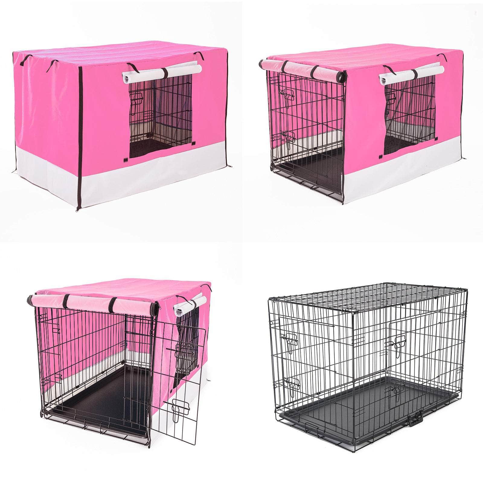 Wire Dog Cage Foldable Crate Kennel 48In With Tray + Pink Cover Combo