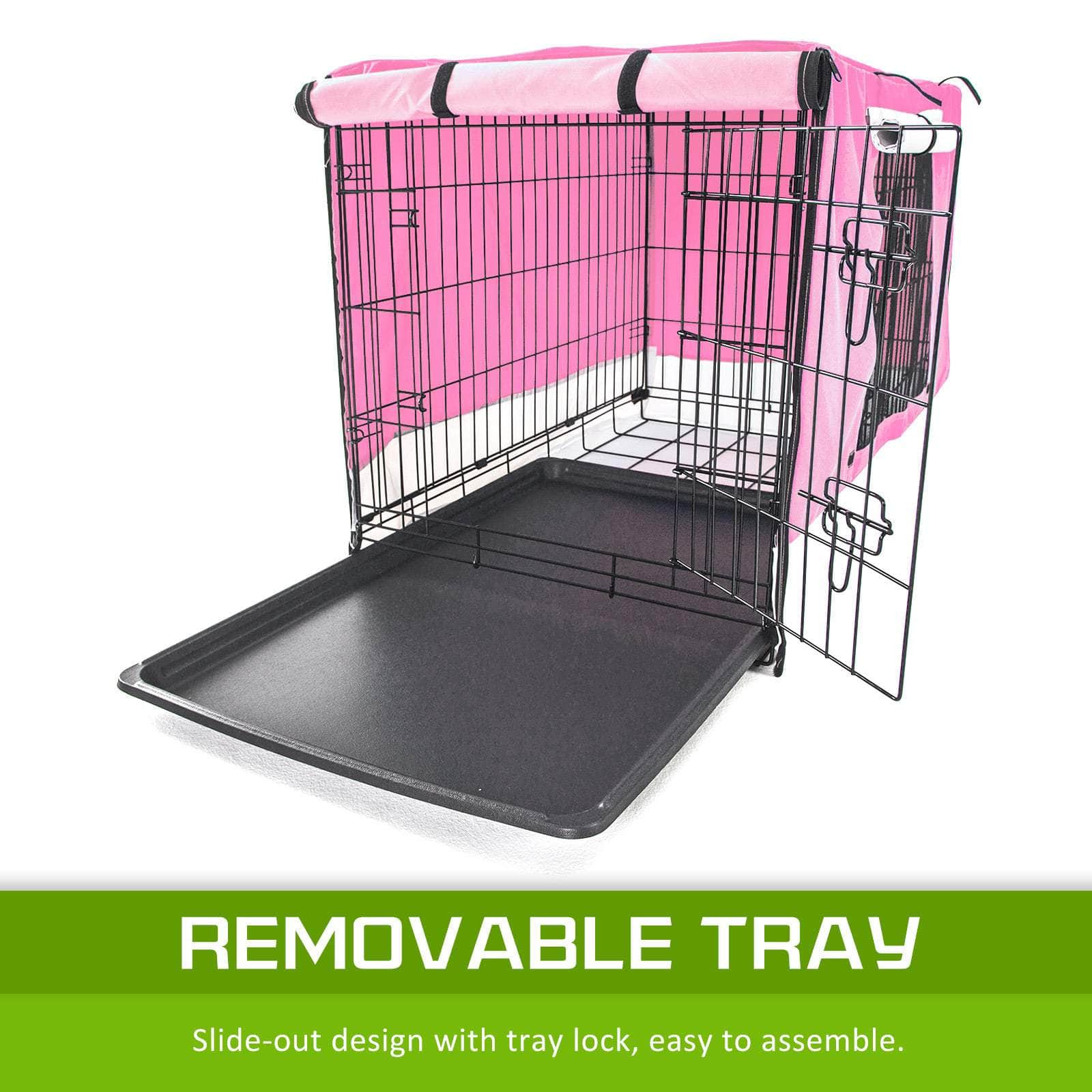 Wire Dog Cage Foldable Crate Kennel 48In With Tray + Pink Cover Combo