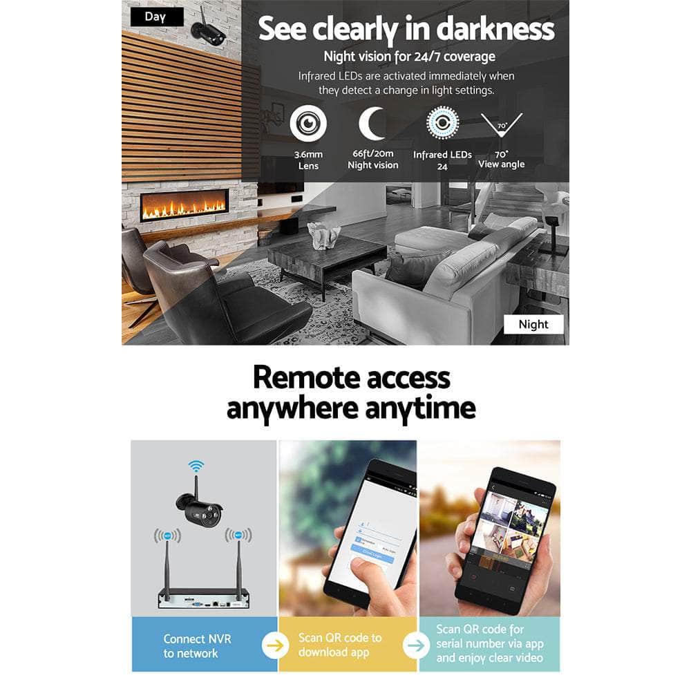 Wireless Cctv Security System 8Ch 3Mp 4 Bullet Cameras 1Tb