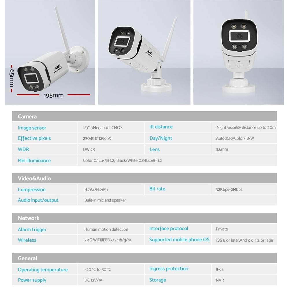 Wireless Cctv Security System 8Ch 3Mp 8 Square Cameras 1Tb
