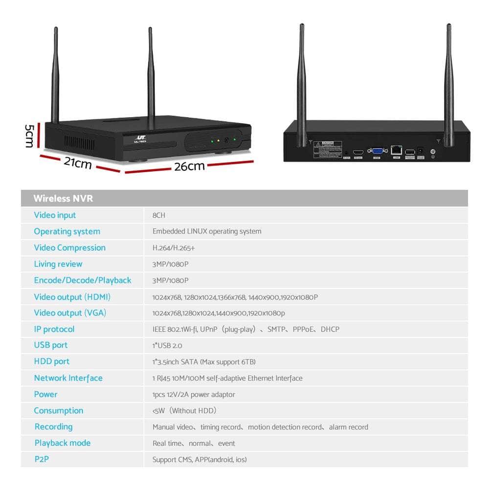 Wireless Cctv Security System 8Ch 3Mp 8 Square Cameras 1Tb