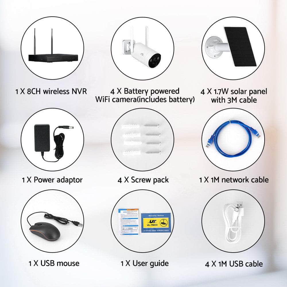 Wireless Solar Cctv Security Cameras 4Mp 8Ch Nvr