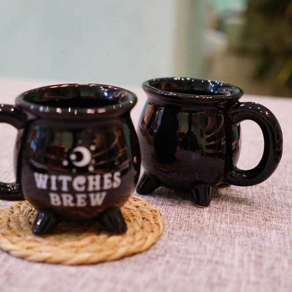 Witches Brew Black Cauldron Coffee Mug Cup With Moon & Stars