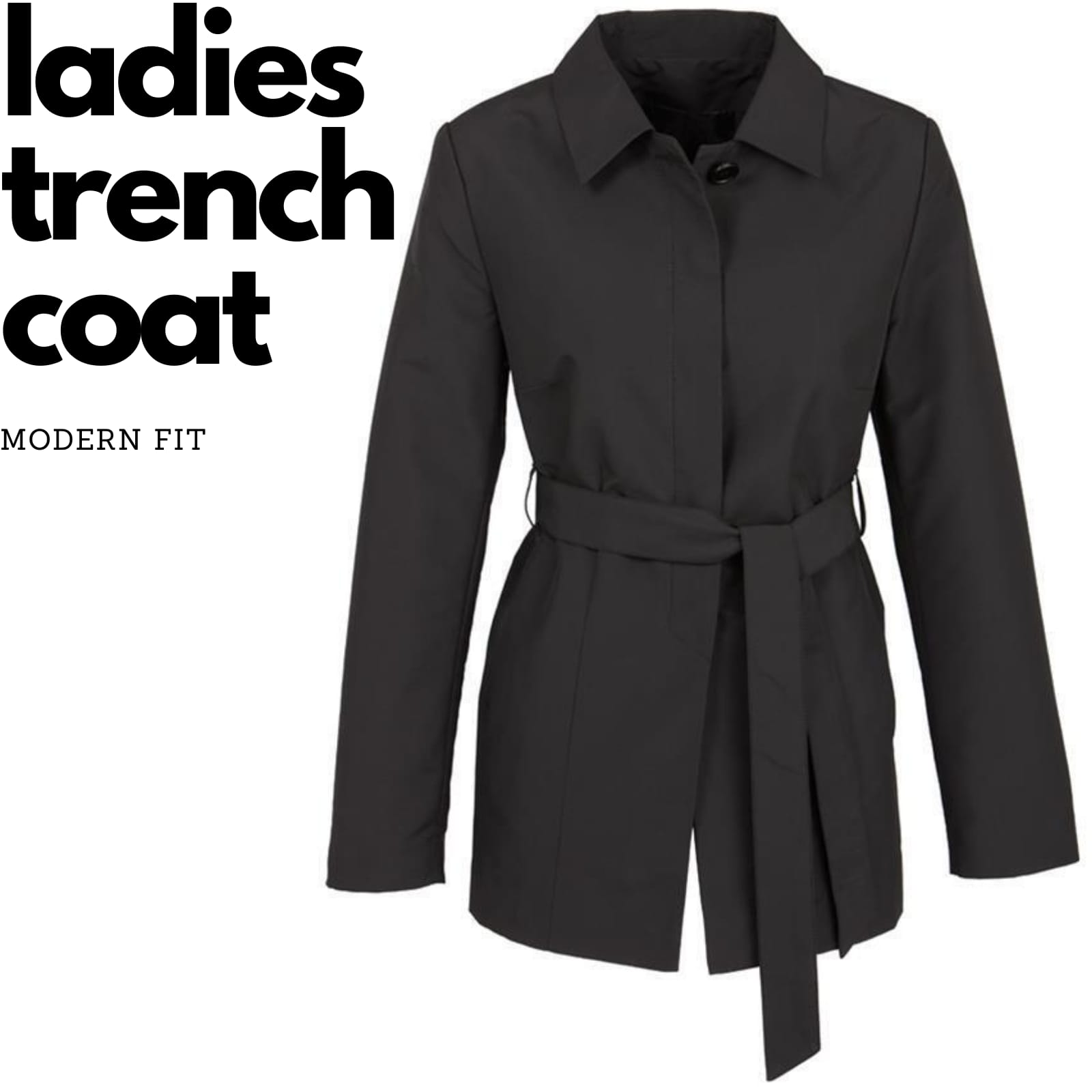 Womens Winter Button Long Trench Coat Jacket Parka Overcoat - Black - Xx-Large with Black colour