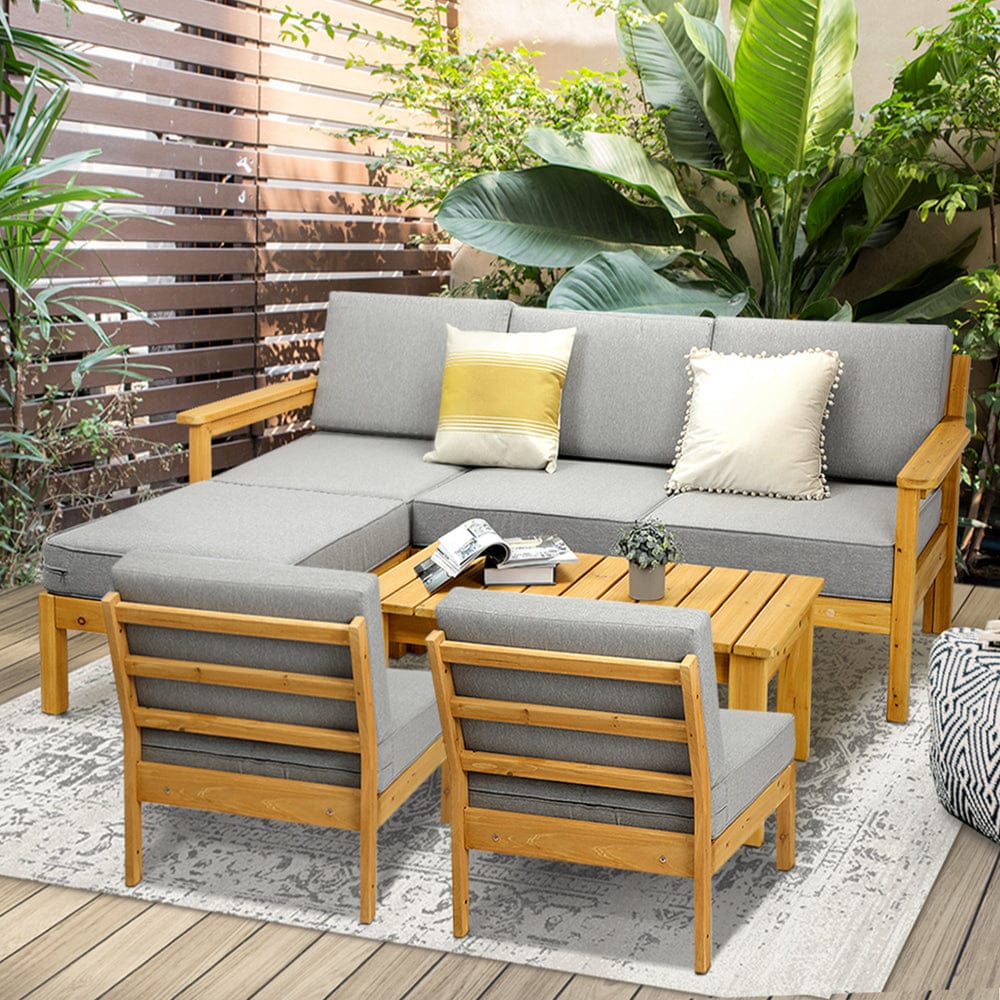 Outdoor Sofa Set Wooden Patio Set 7-Piece with Outdoor Sofa Set