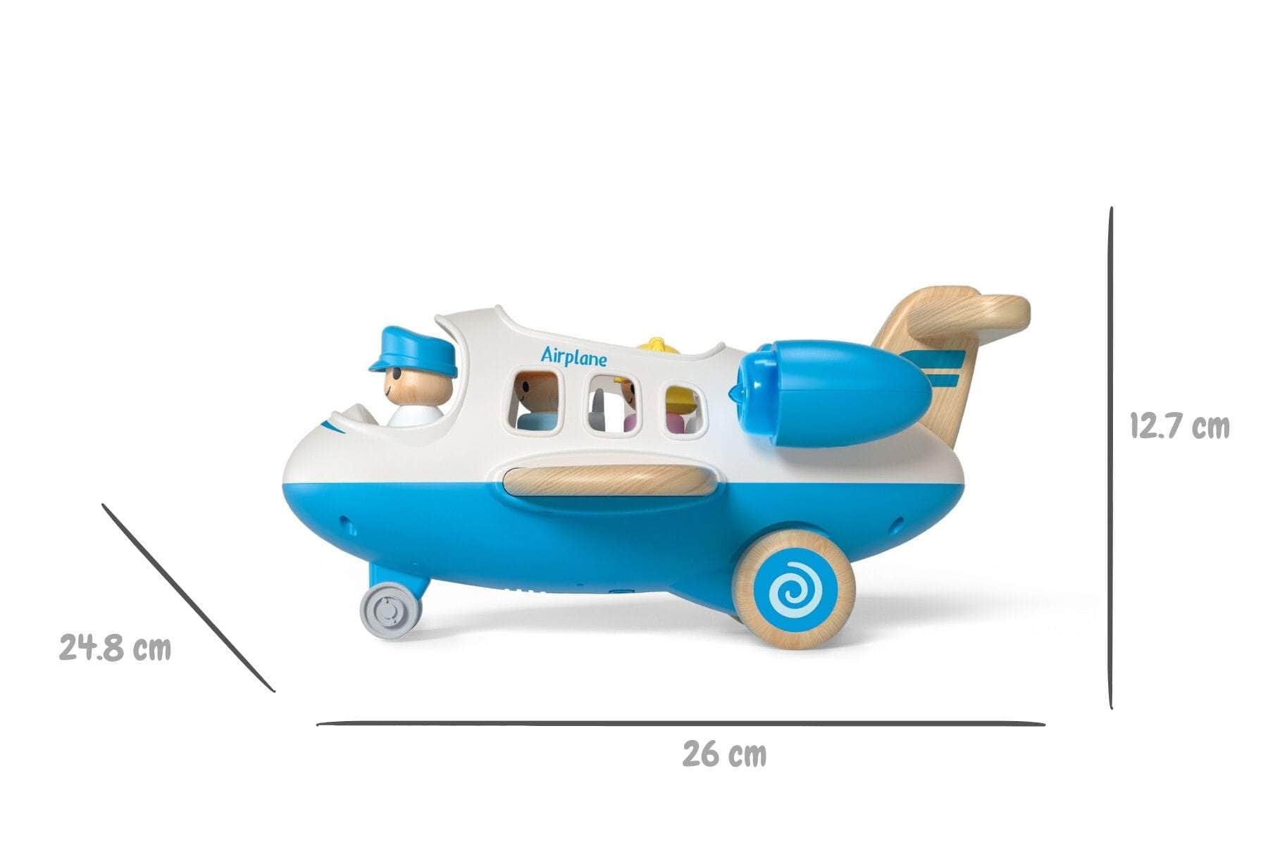 Wooden airplane with sound and light blue
