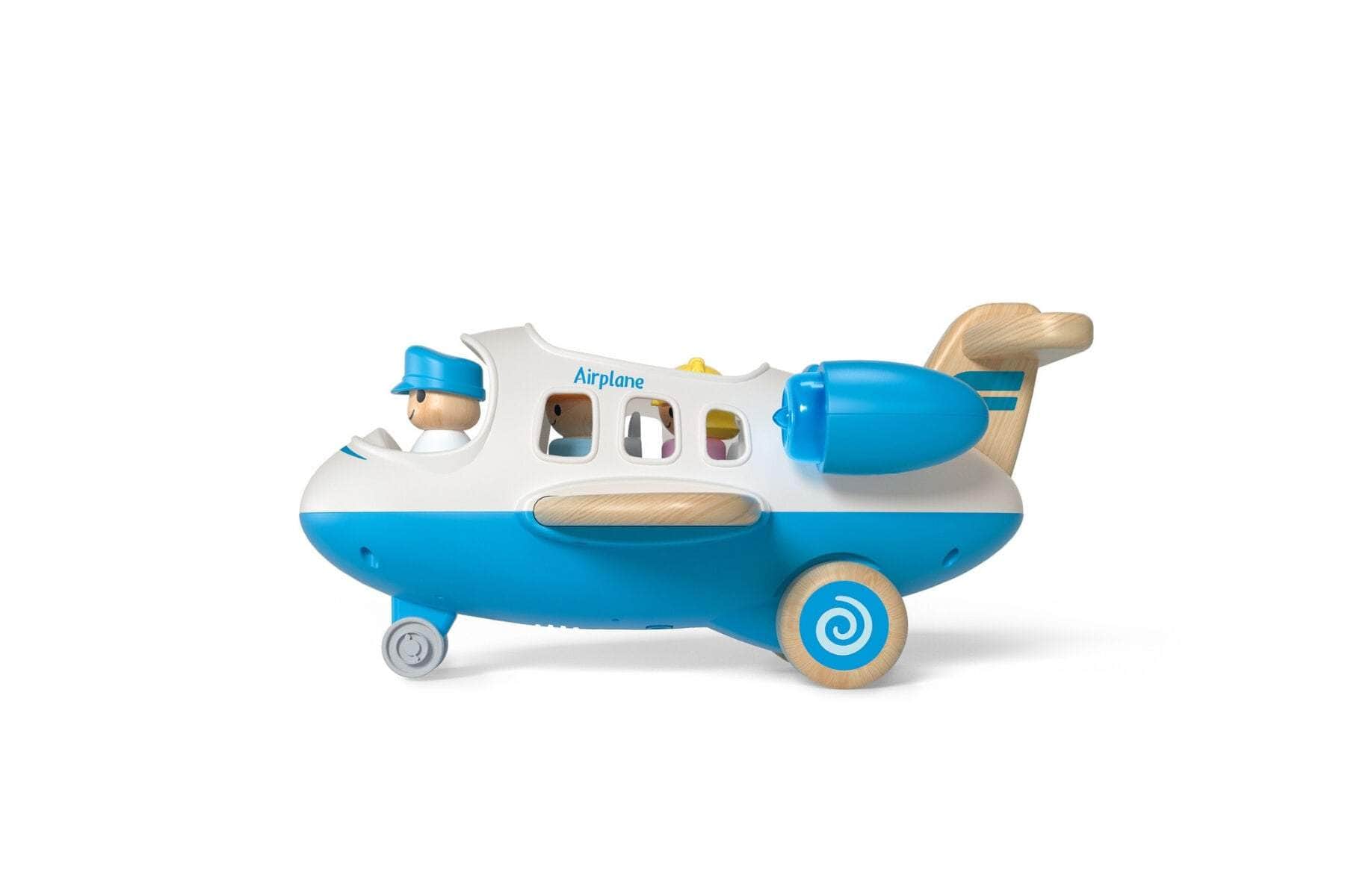 Wooden airplane with sound and light blue