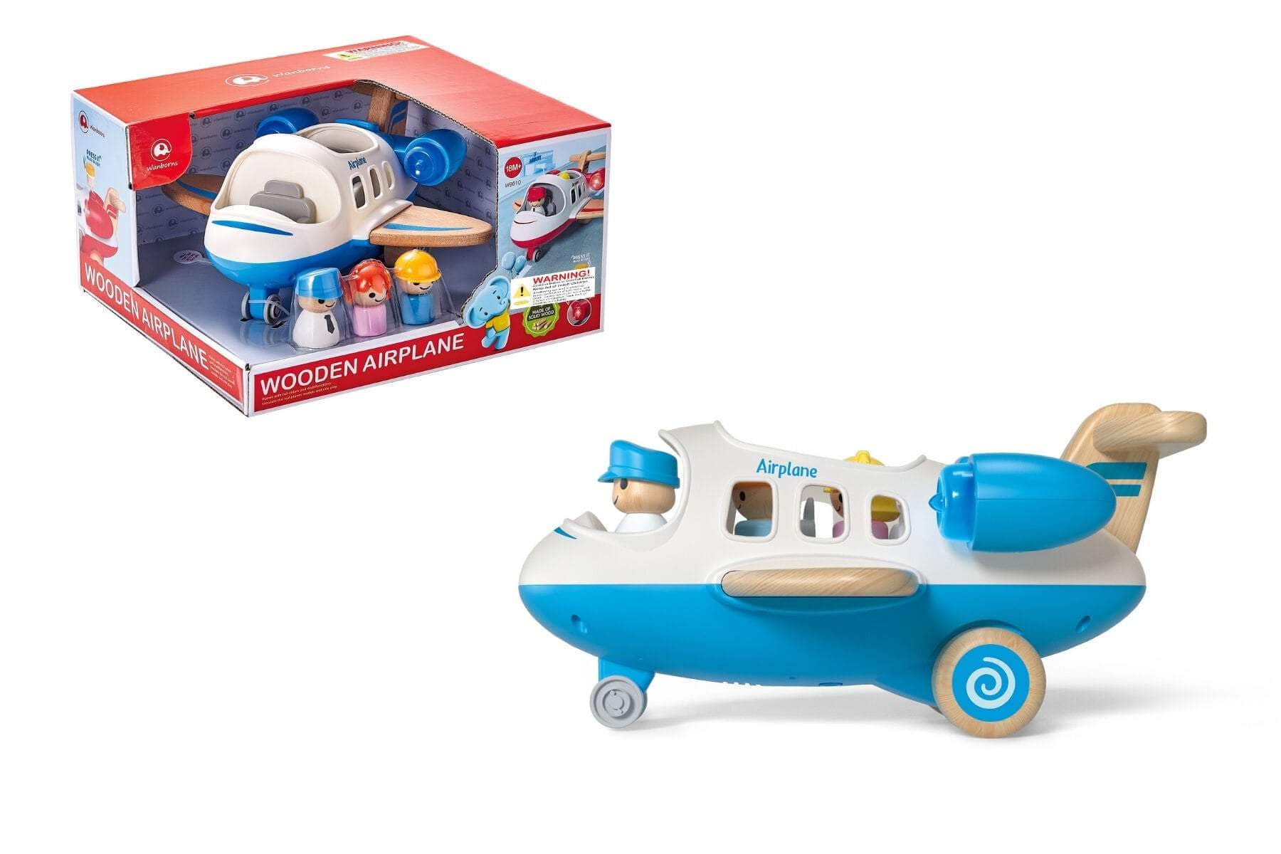 Wooden airplane with sound and light blue