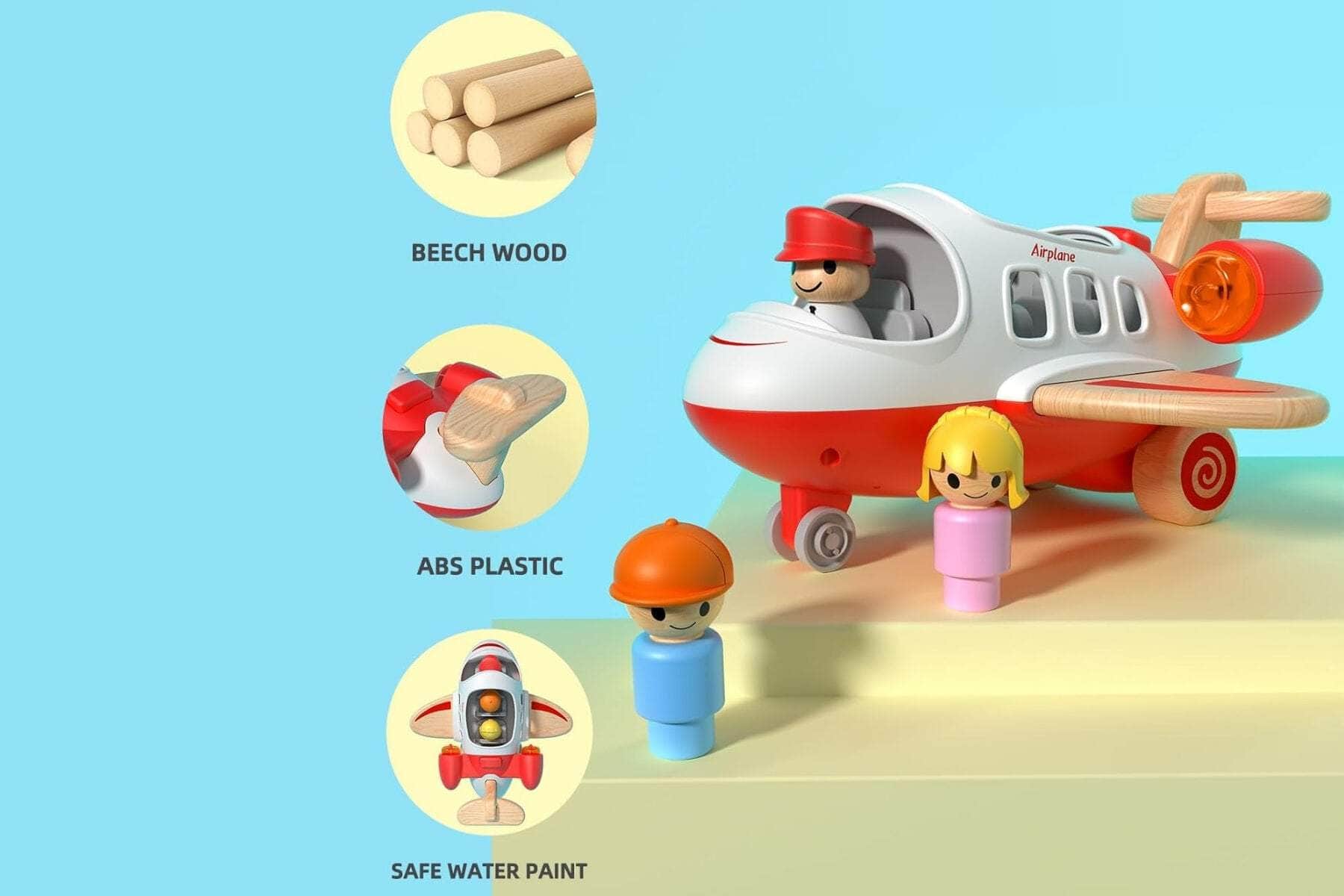 Wooden airplane with sound and light red