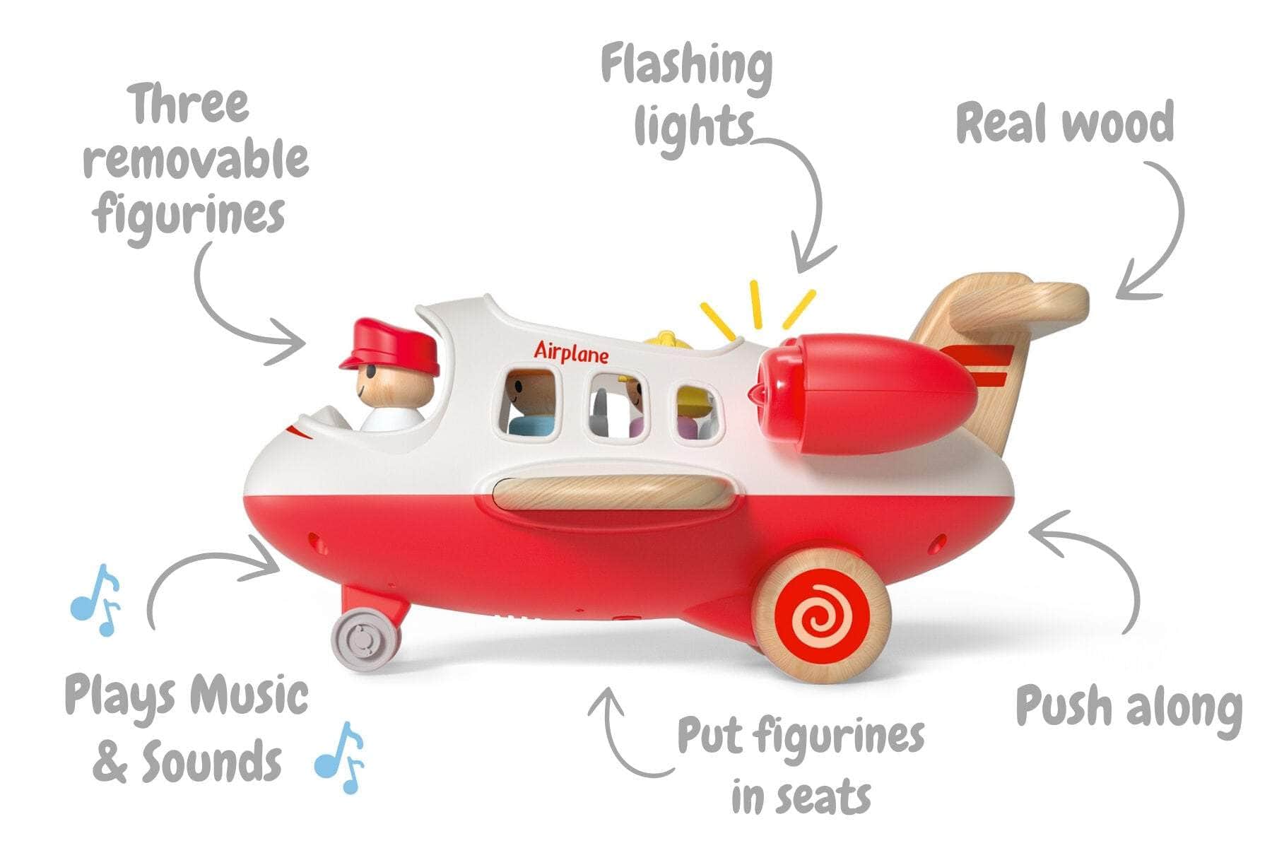 Wooden airplane with sound and light red