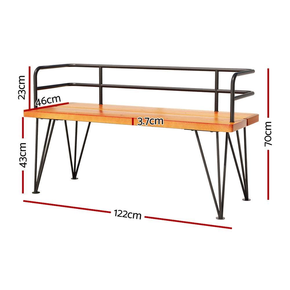 Wooden and Steel 3-Seater Patio Bench for Garden Lounging