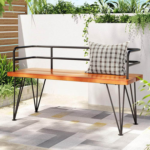 Wooden and Steel 3-Seater Patio Bench for Garden Lounging