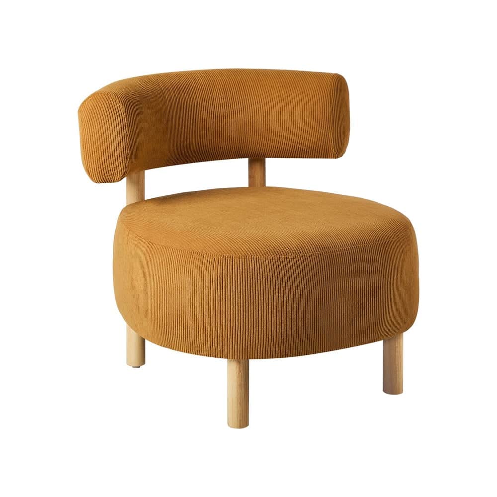 Wooden Armchair Lounge Chair Linen Fabric Accent Living Room Seat Beige /Orange/Green