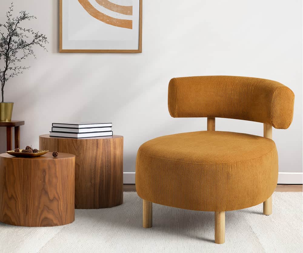 Wooden Armchair Lounge Chair Linen Fabric Accent Living Room Seat Beige /Orange/Green