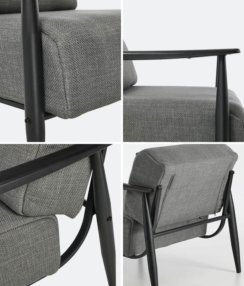 Wooden Armchair Lounge Sofa Fabric Accent Chair Beige/Grey Living Room Seat