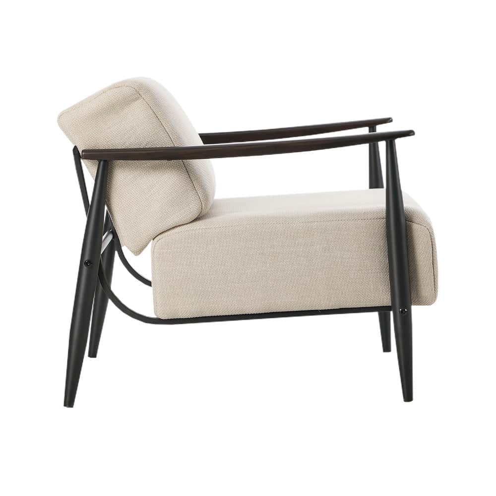 Wooden Armchair Lounge Sofa Fabric Accent Chair Beige/Grey Living Room Seat