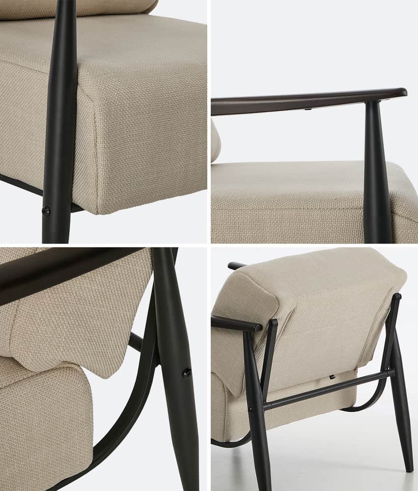 Wooden Armchair Lounge Sofa Fabric Accent Chair Beige/Grey Living Room Seat