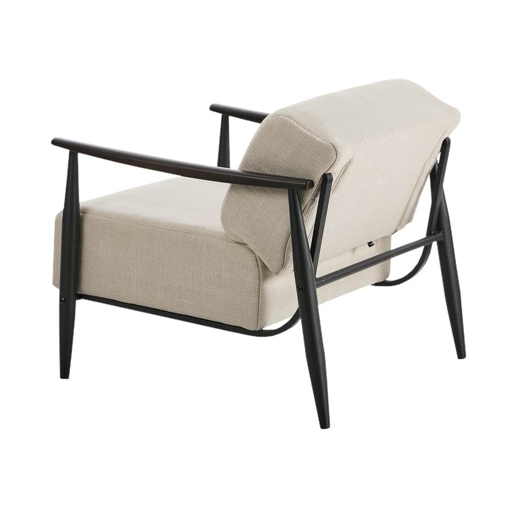 Wooden Armchair Lounge Sofa Fabric Accent Chair Beige/Grey Living Room Seat