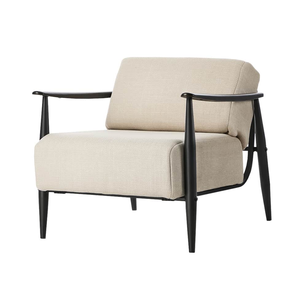 Wooden Armchair Lounge Sofa Fabric Accent Chair Beige/Grey Living Room Seat