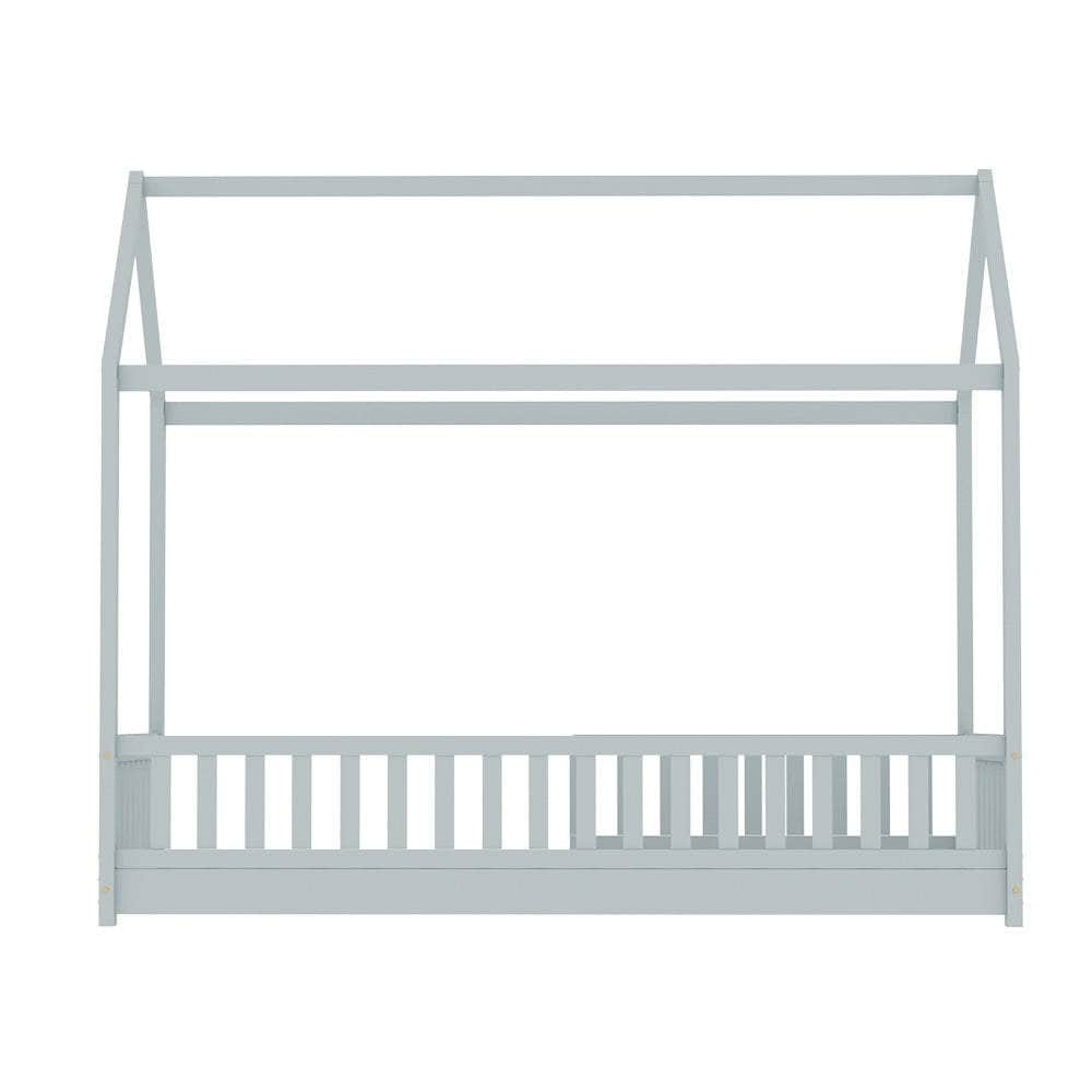 Wooden Bed Frame House Shape Pine Timber Base Single Grey