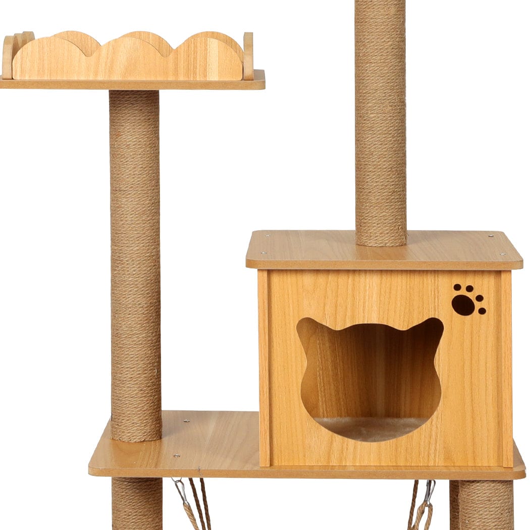Wooden Cat Condo with Scratcher: Interactive Toys and Cozy House for Cats