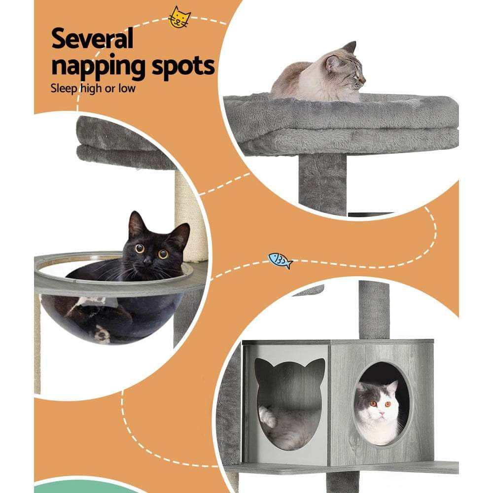 Wooden Cat Tree with Scratching Post - 178CM