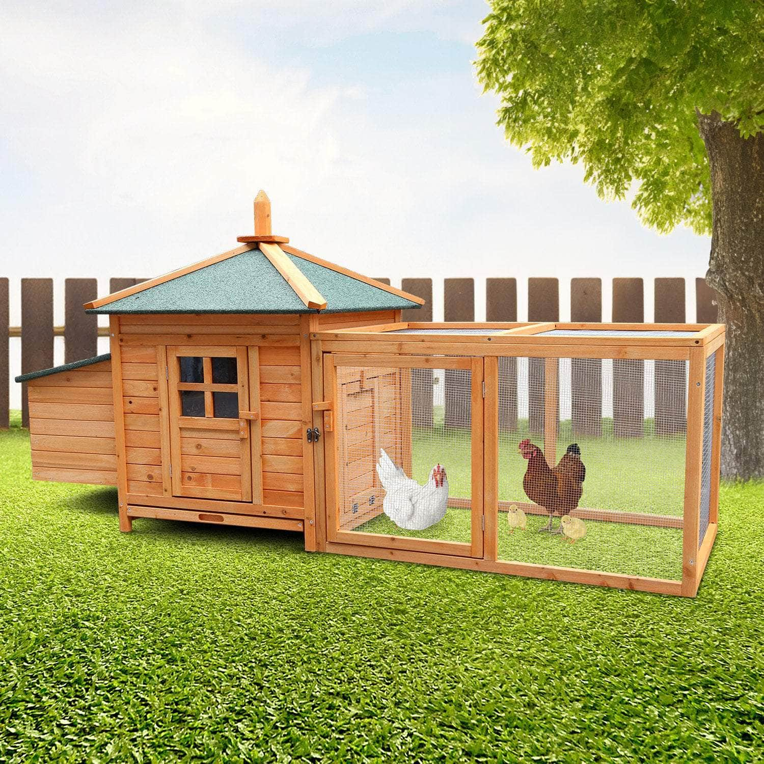 Wooden Chicken Coop Rabbit Hutch with Nesting Box - Fir Wood