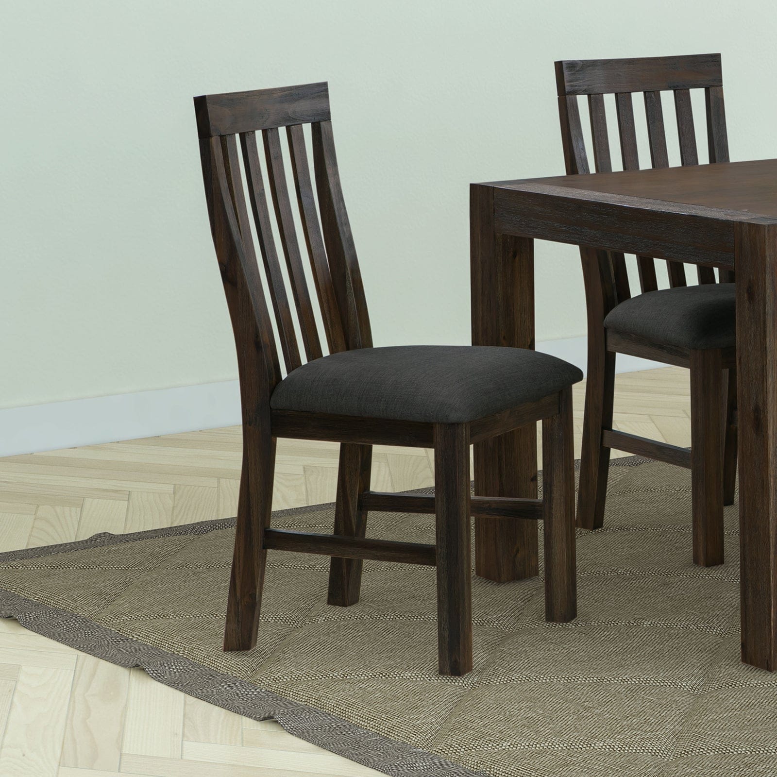 2x Wooden Frame Leatherette in Solid Wood Acacia & Veneer Dining Chairs in Chocolate Colour with Table & Bar Stools