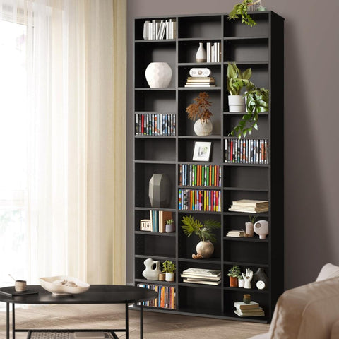 Wooden Display Shelf for CDs and DVDs - Black Bookcase Bookshelf