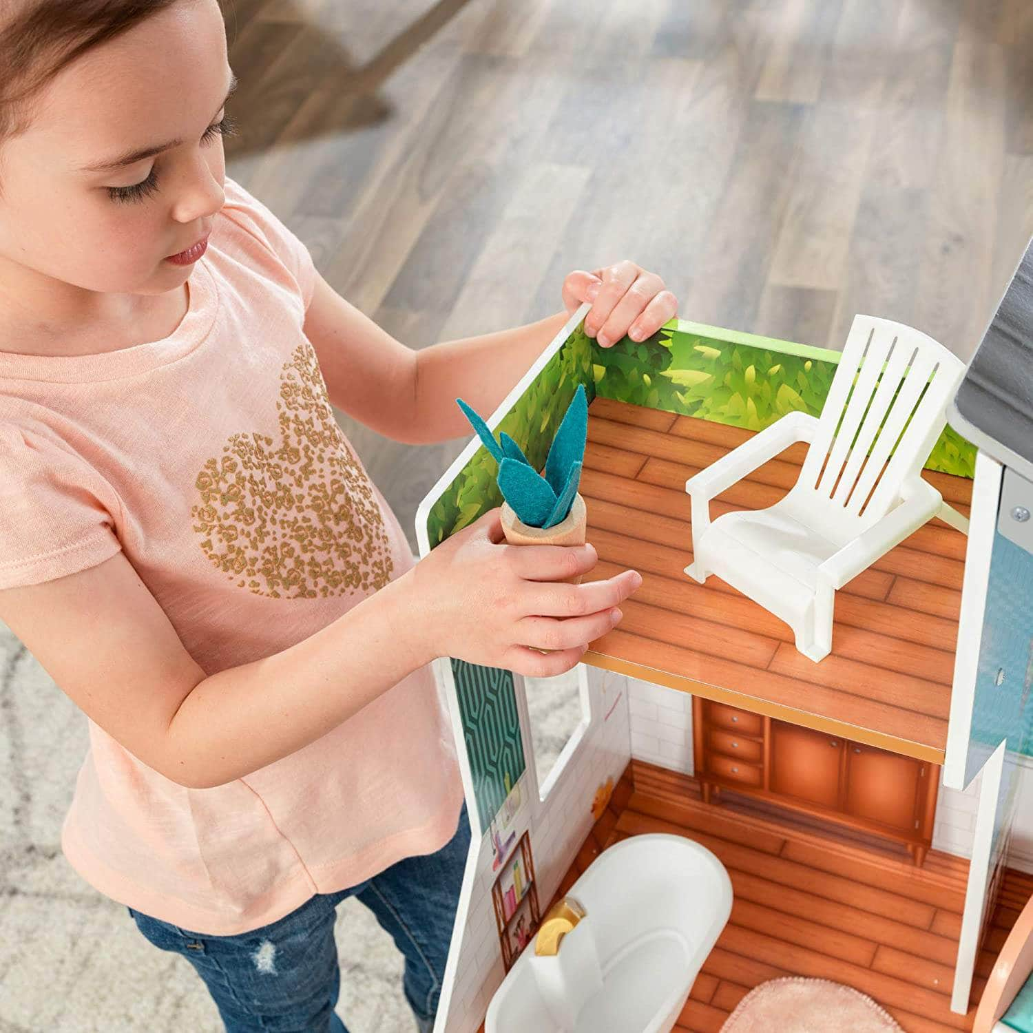 Wooden Dollhouse With Furniture For Kids