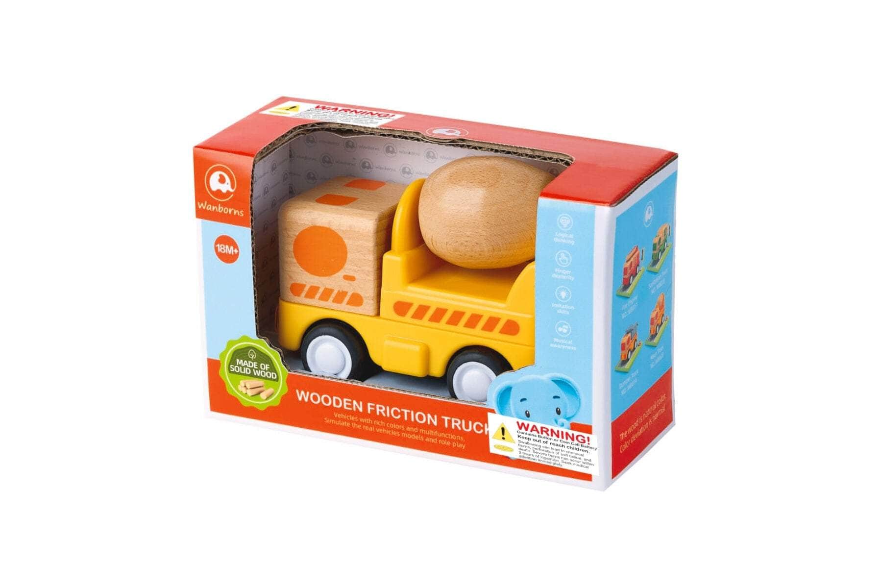 Wooden friction truck concrete mixer with sound and light