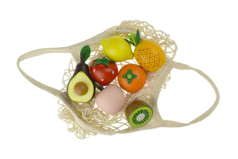 Wooden Fruits 7Pcs Set With Cotton Mesh Shopping Bag