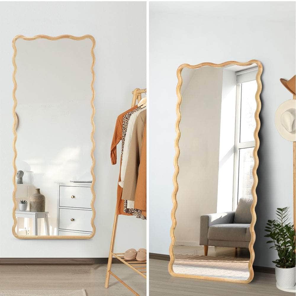Wooden Full Length Mirror 165x60cm Wavy Floor Mirrors