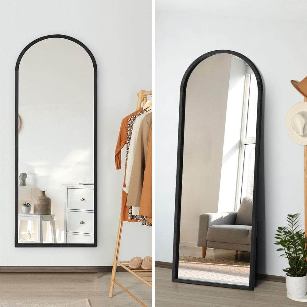 Wooden Full Length Mirror 166x60cm Arched Black/Brown, Full Length Mirror