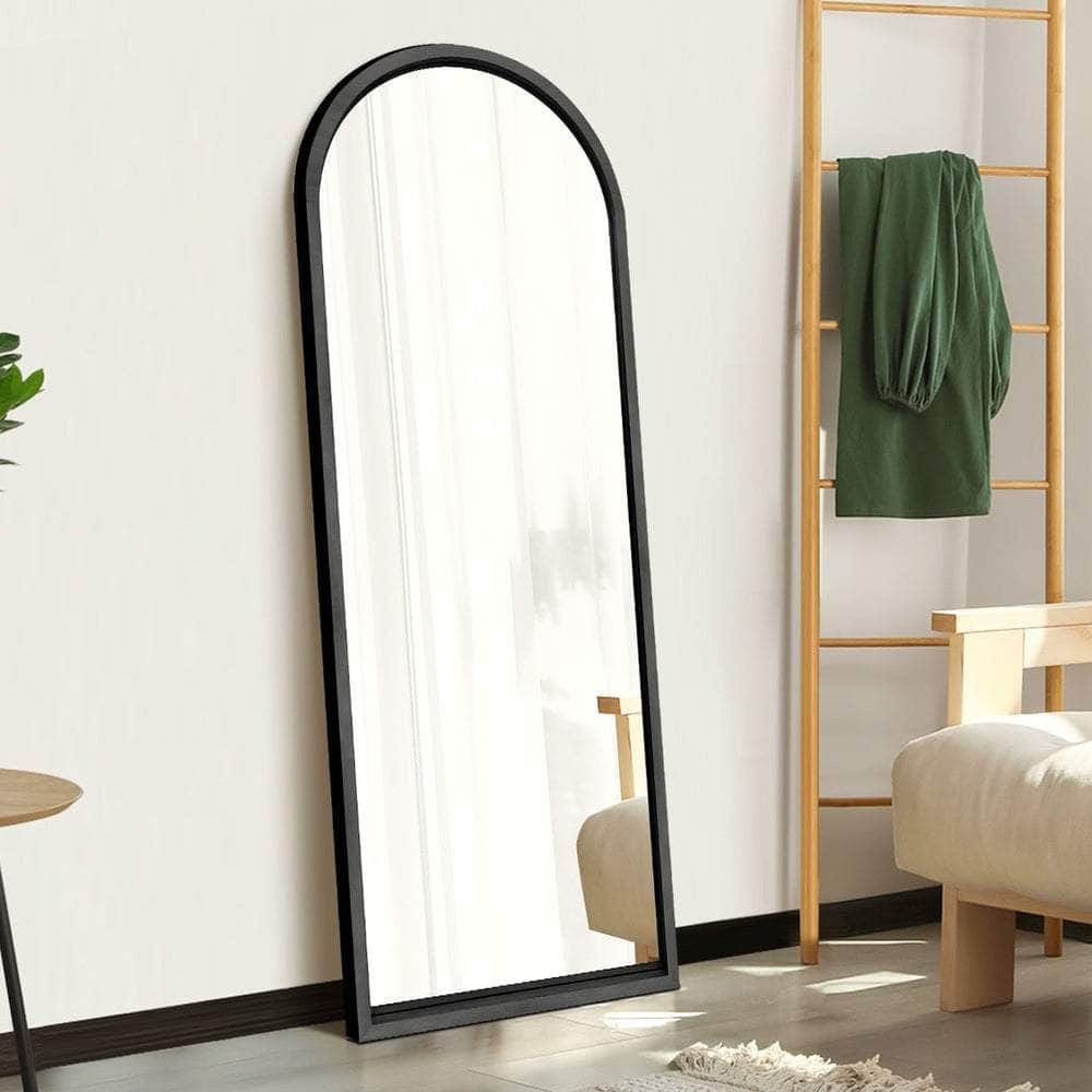 Wooden Full Length Mirror 166x60cm Arched Black/Brown, Black colour