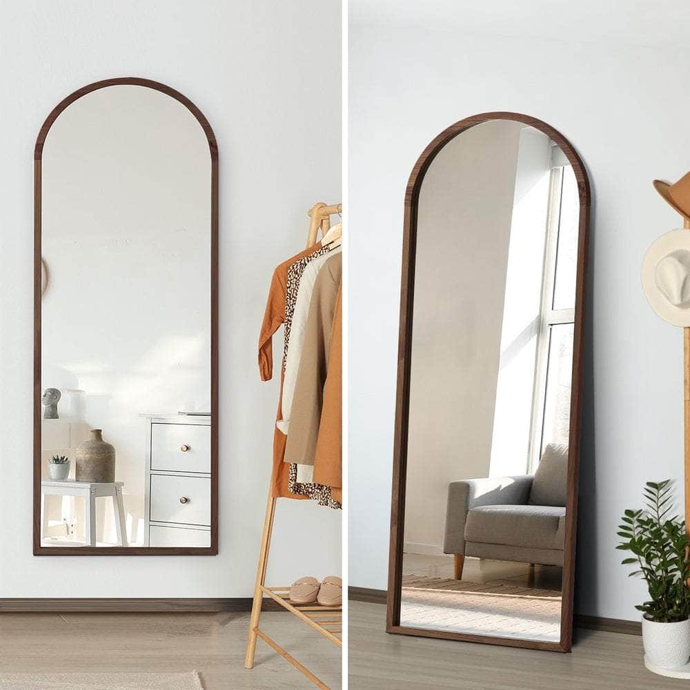 Wooden Full Length Mirror 166x60cm Arched Brown