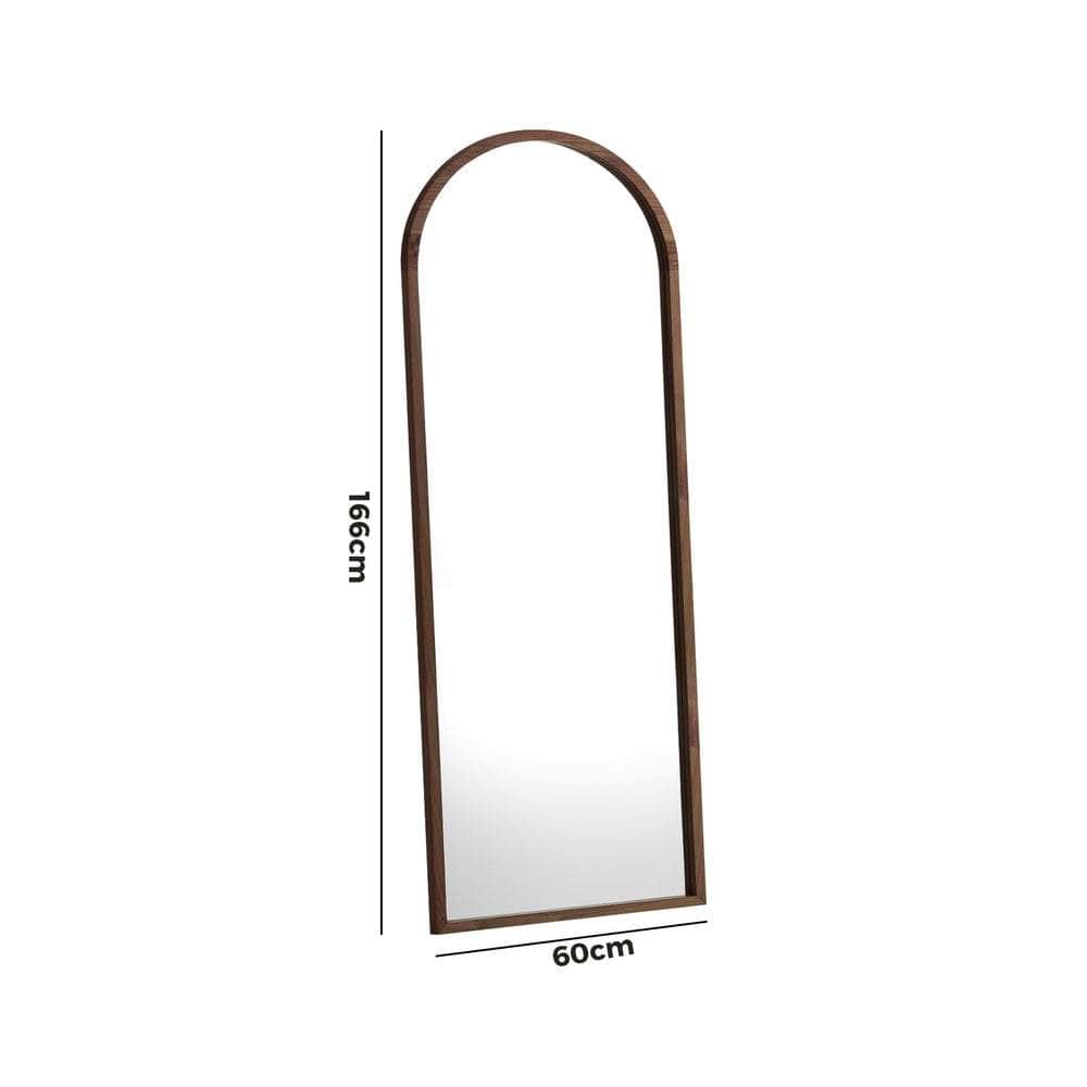 Wooden Full Length Mirror 166x60cm Arched Brown