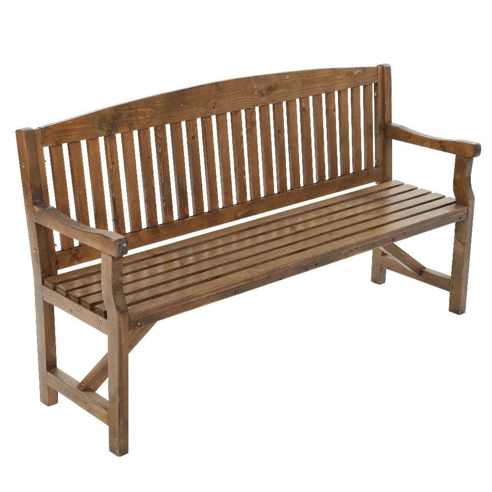 Wooden Garden Bench Chair Natural Outdoor Furniture DÃ©cor Patio Deck 3 Seater