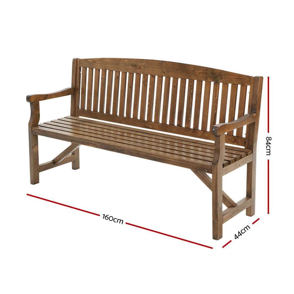 Wooden Garden Bench Chair Natural Outdoor Furniture DÃ©cor Patio Deck 3 Seater
