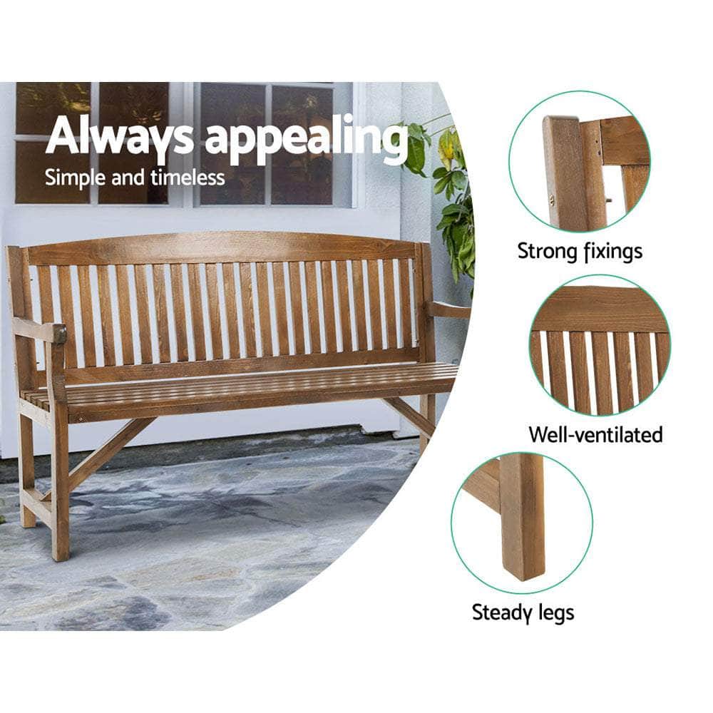 Wooden Garden Bench Chair Natural Outdoor Furniture DÃ©cor Patio Deck 3 Seater